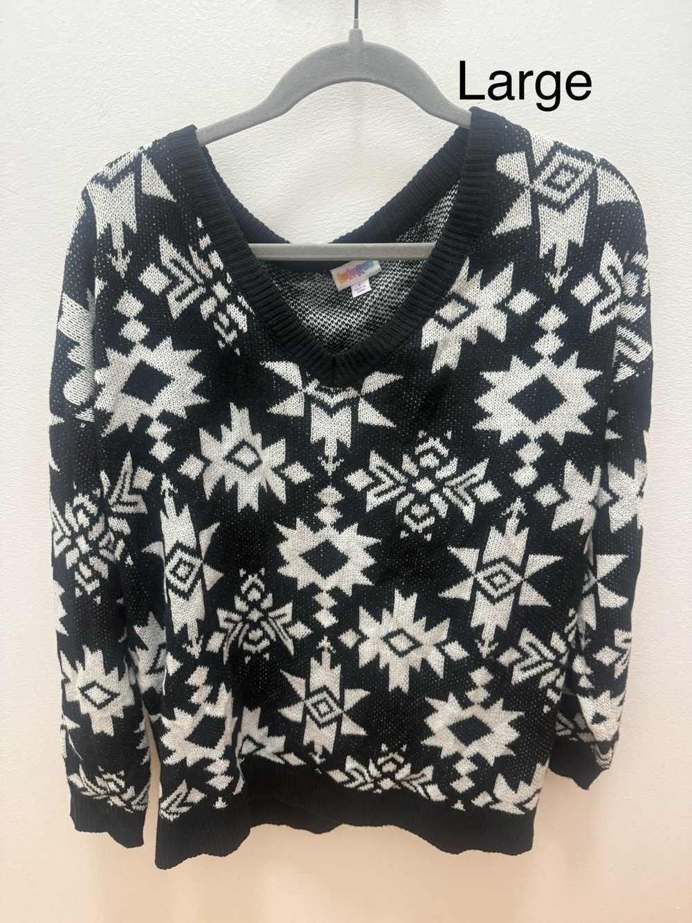 LuLaRoe Black & White Geometric V-Neck Sweater